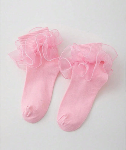 Women Big Ruffle Ankle Socks Adult Double Lace Frilly Socks Fold Cuff Cotton Ruffled Dress Crew Bride Sock