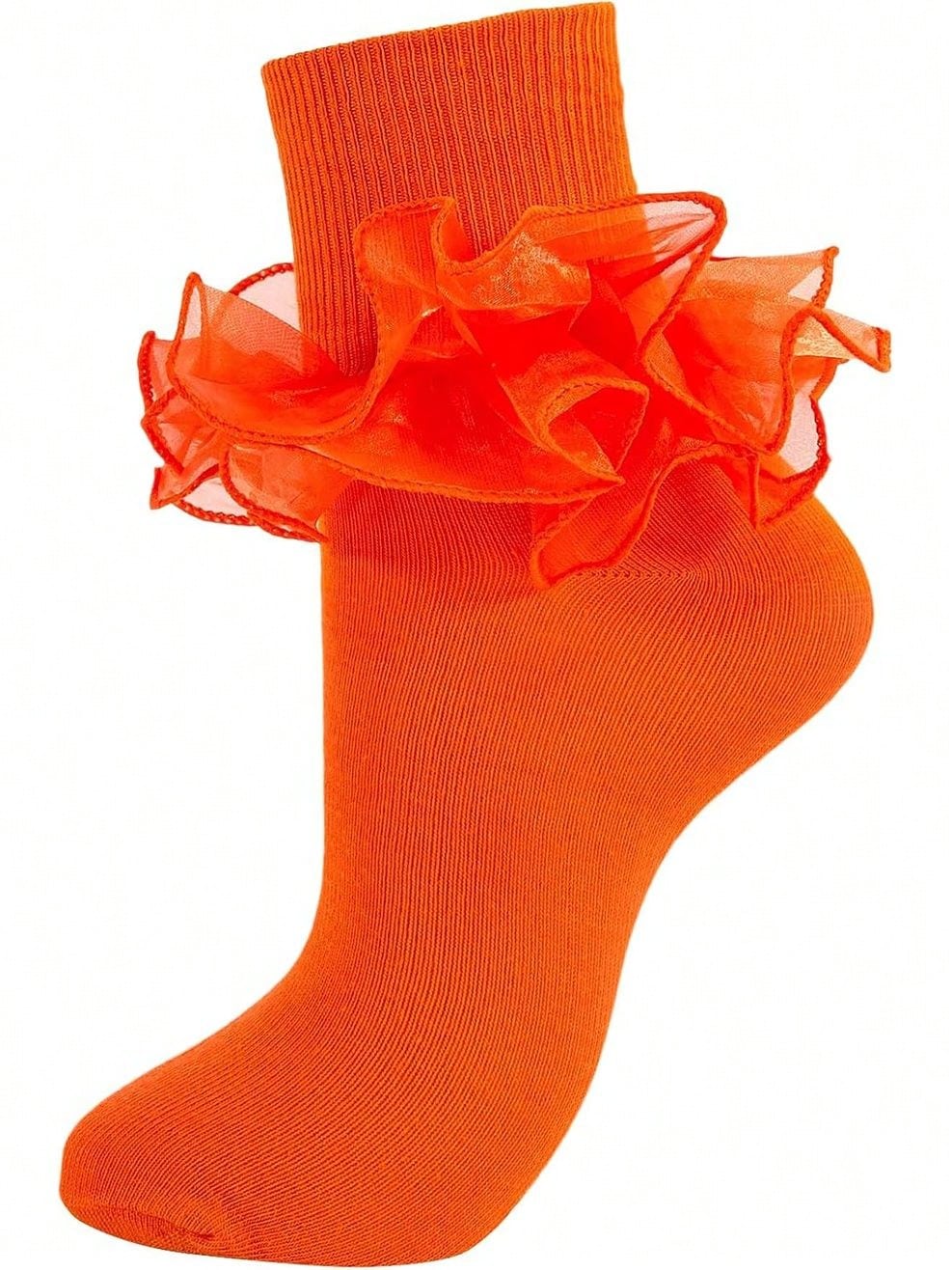 Women Big Ruffle Ankle Socks Adult Double Lace Frilly Socks Fold Cuff Cotton Ruffled Dress Crew Bride Sock