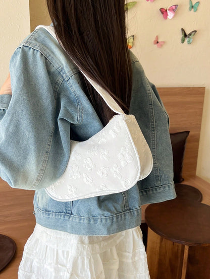 Women Daily Wear Solid Color Lightweight Luxury Casual Shoulder Bag, White Bag