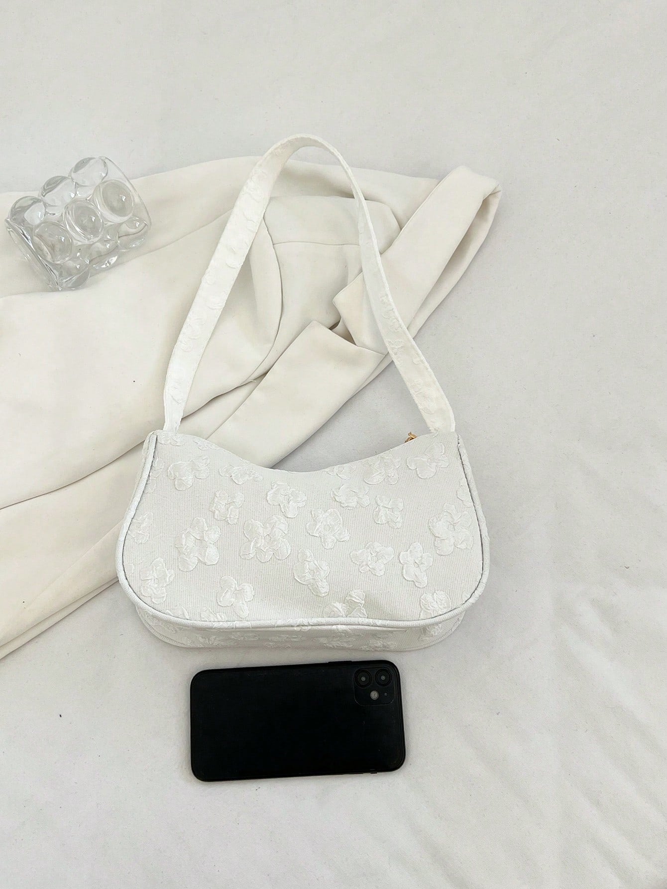 Women Daily Wear Solid Color Lightweight Luxury Casual Shoulder Bag, White Bag