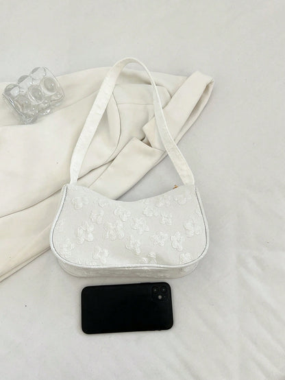 Women Daily Wear Solid Color Lightweight Luxury Casual Shoulder Bag, White Bag