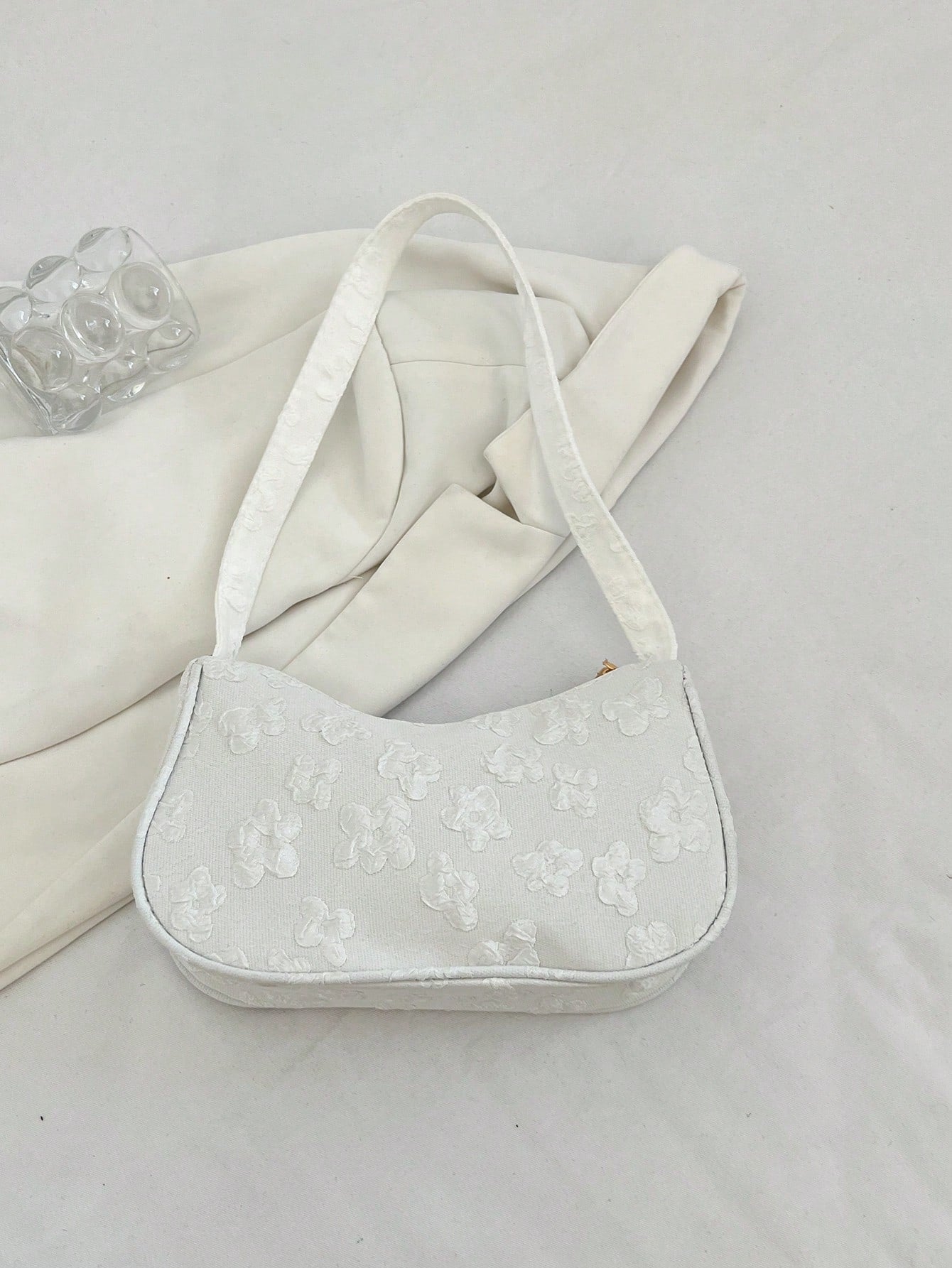 Women Daily Wear Solid Color Lightweight Luxury Casual Shoulder Bag, White Bag