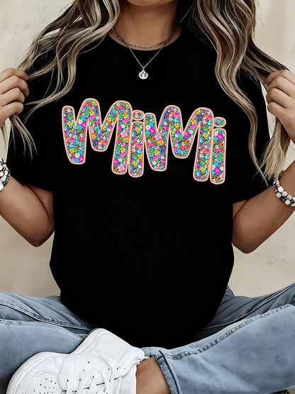 Women Fashion T Shirt Black Mimi Floral Print Graphic Tee Casual Streetwear Top For Daily Wear And Outings