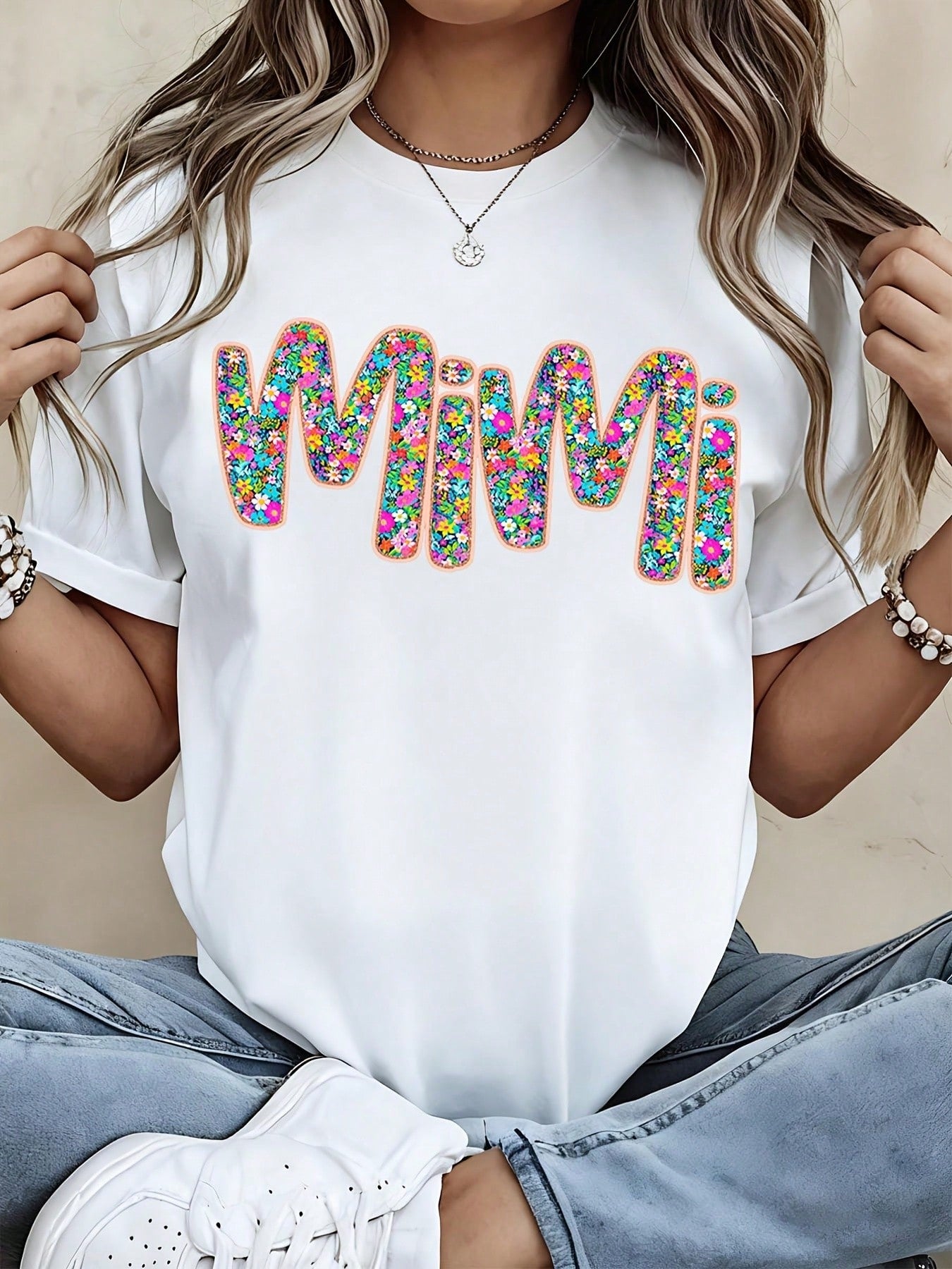 Women Fashion T Shirt Black Mimi Floral Print Graphic Tee Casual Streetwear Top For Daily Wear And Outings
