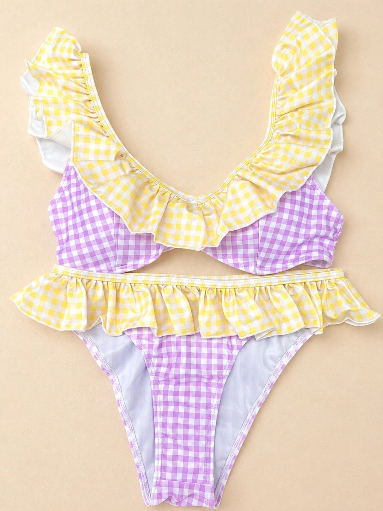 Women's 2 Piece Bikini Set Fashion Pleated Design Floral Striped Print Bra And Low Elastic Waist Briefs Bathing Suit Lightweight,Quick-Drying