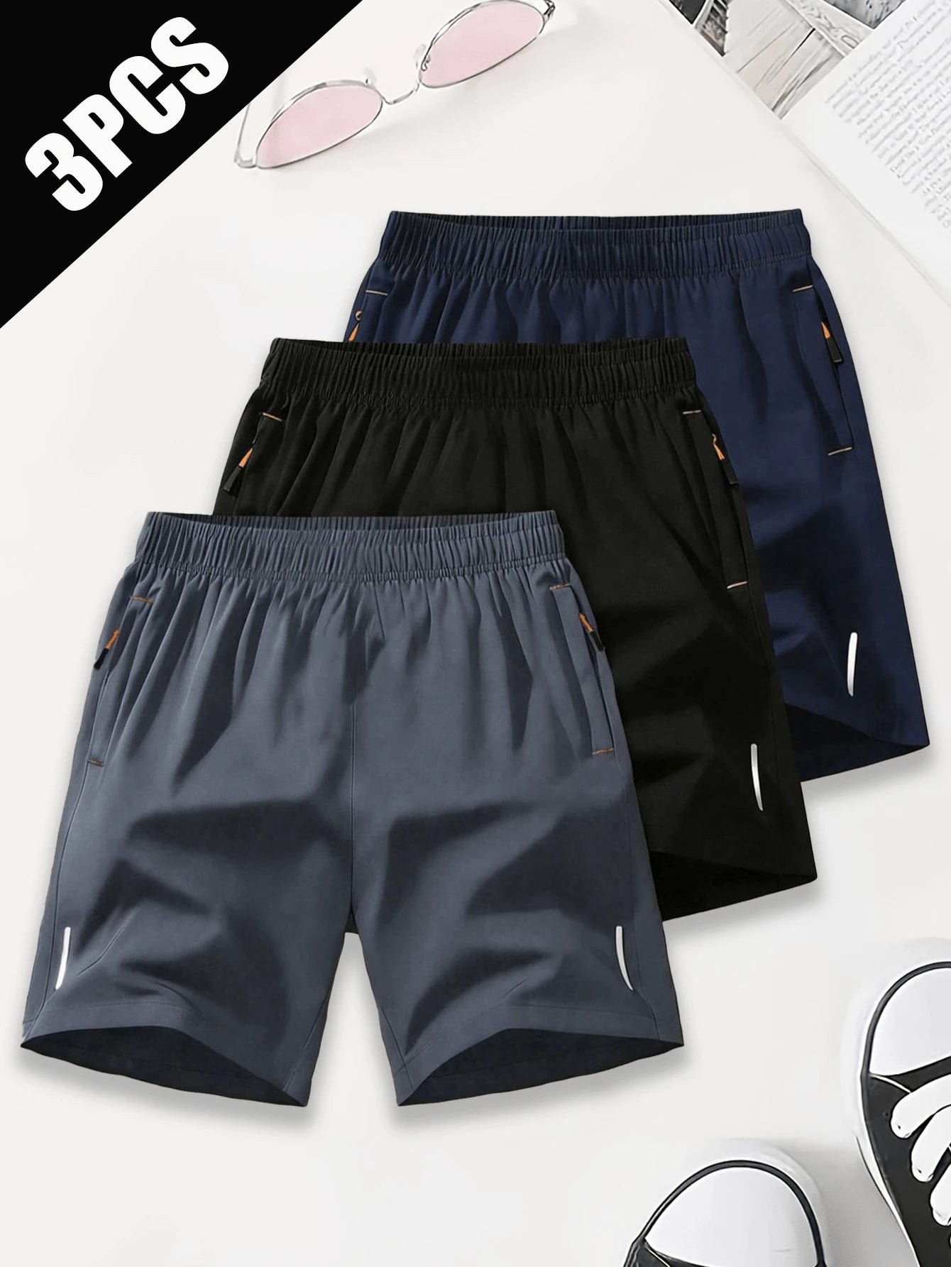 Women's 3-Piece Casual Shorts Set, Drawstring Elastic Waistband Sports, Athleisure Summer