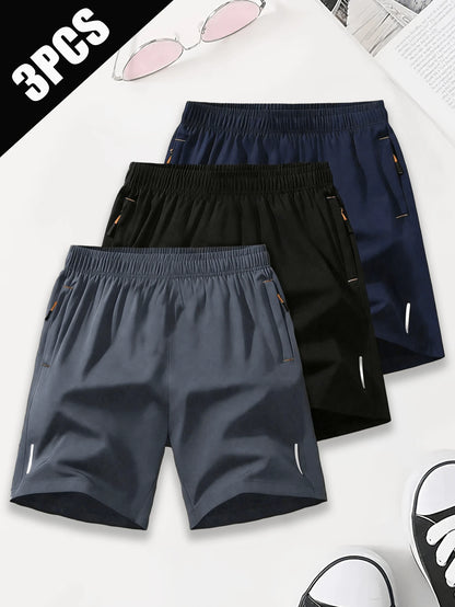 Women's 3-Piece Casual Shorts Set, Drawstring Elastic Waistband Sports, Athleisure Summer