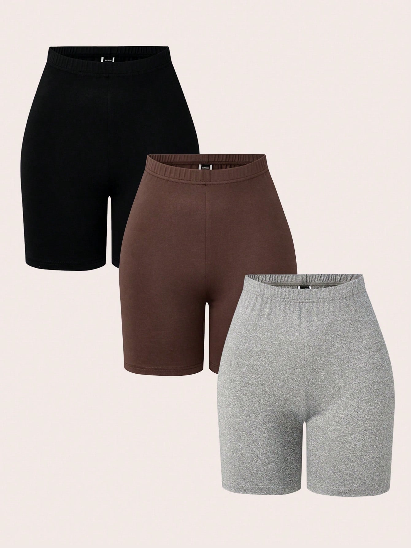 Women's 3 Pieces Set Solid Color Elastic Waist Base Shorts