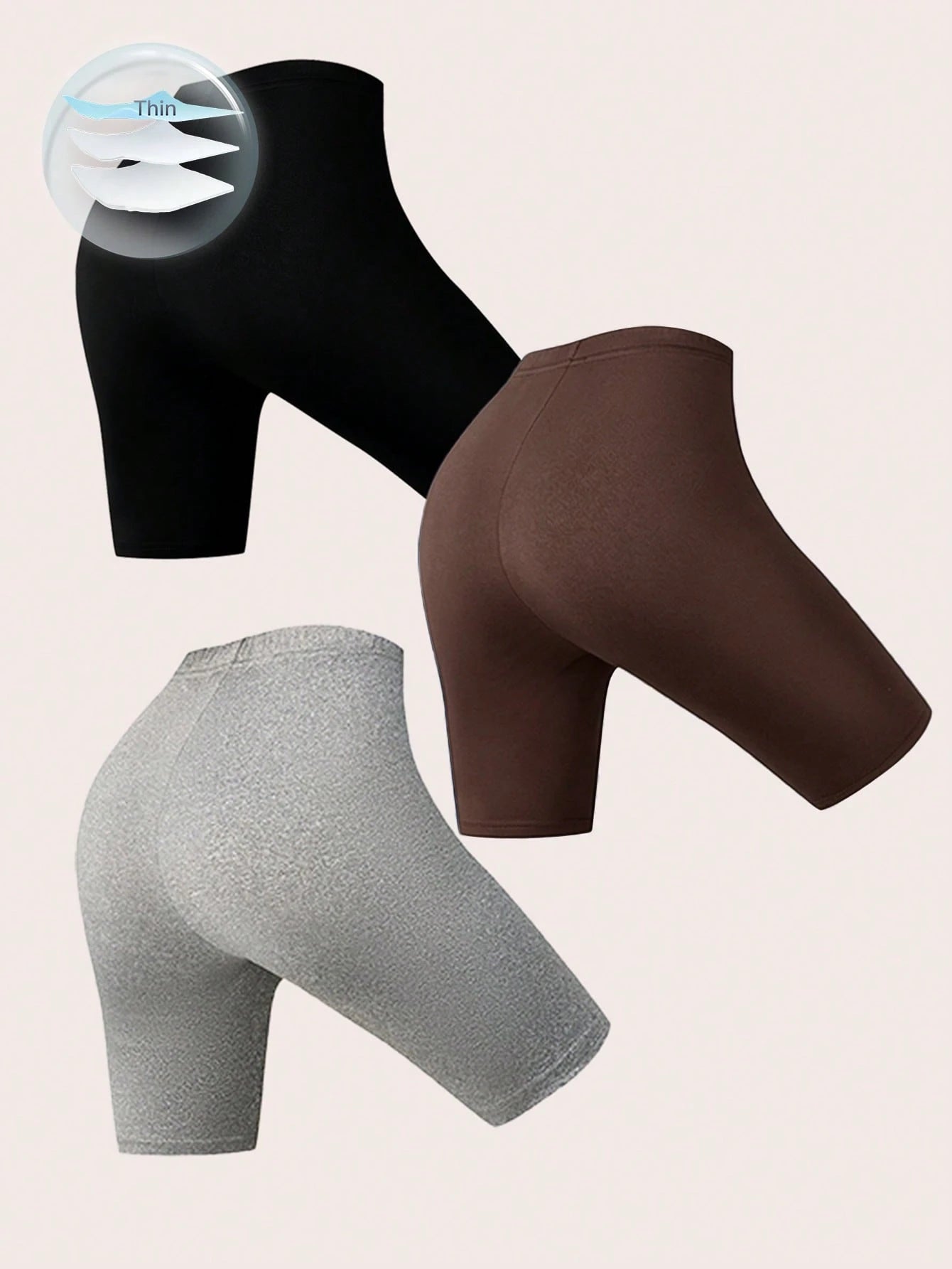 Women's 3 Pieces Set Solid Color Elastic Waist Base Shorts