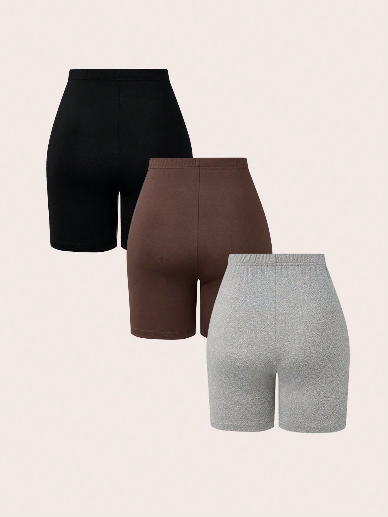 Women's 3 Pieces Set Solid Color Elastic Waist Base Shorts