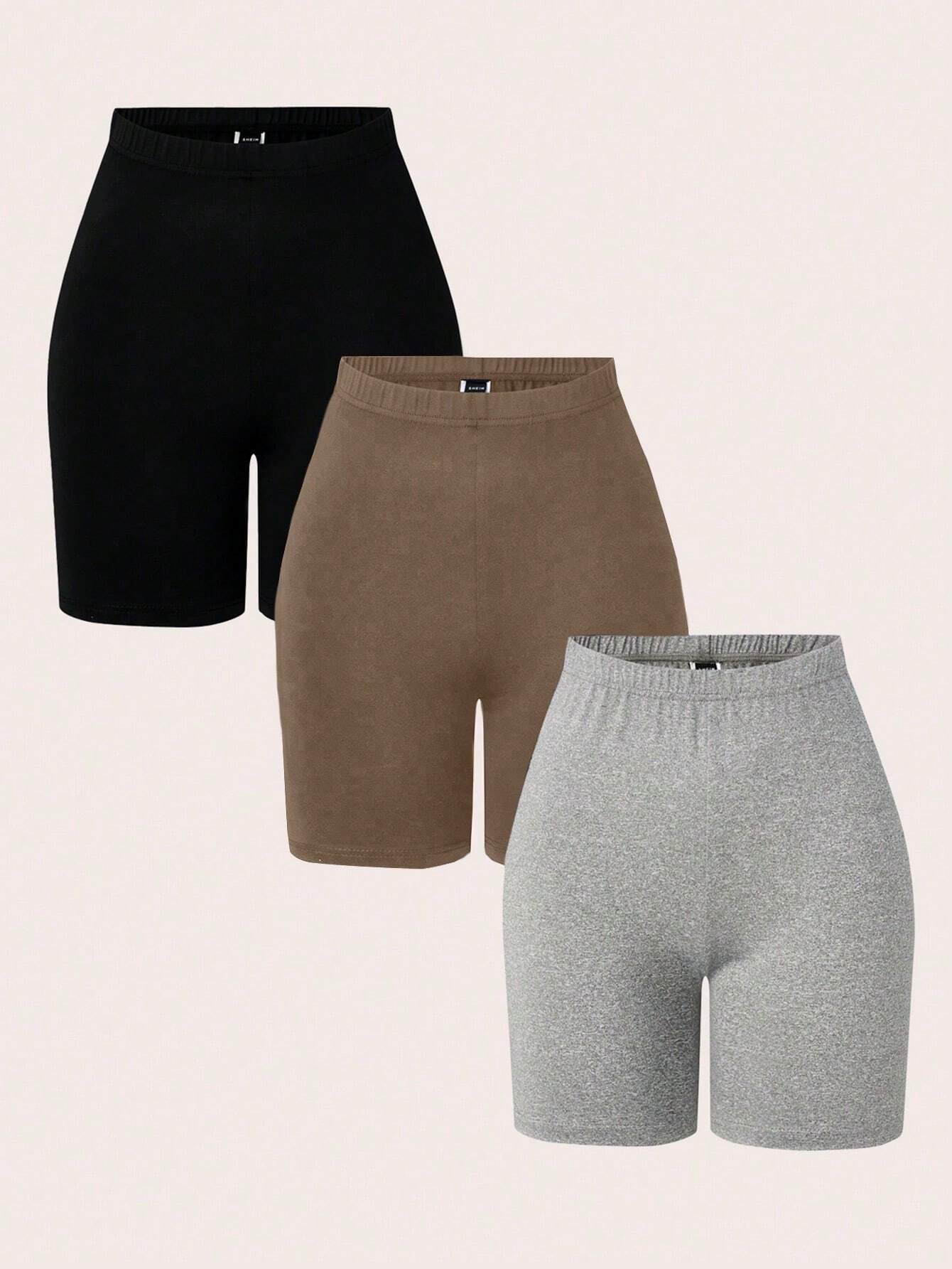 Women's 3 Pieces Set Solid Color Elastic Waist Base Shorts