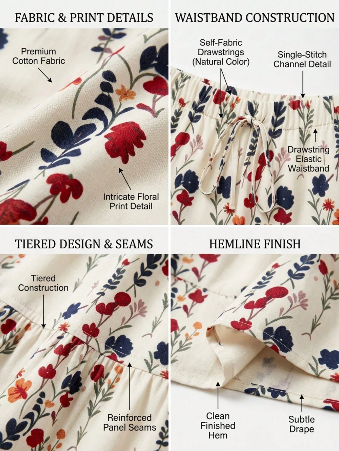 Women's Autumn Vacation Pastoral Floral Maxi Skirt, Commute Daily, Spring Summer Outing, Drawstring Decor