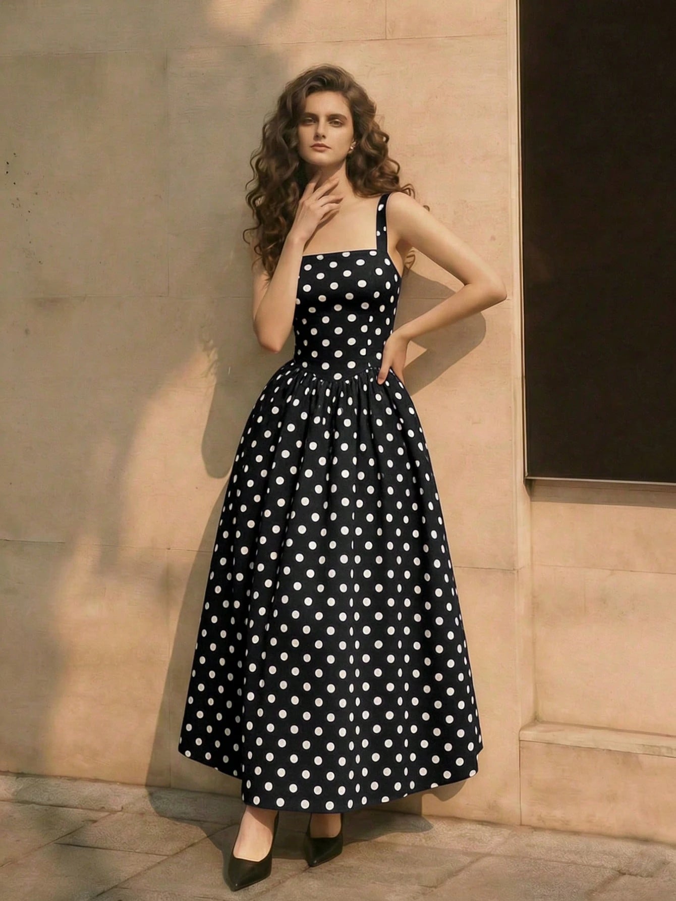 Women's Black Polka Dot Dress, Spring/Summer Casual Dress, Vacation Dress, Elegant Women's Dress, Polka Dot, Leisure Dress, Party Dress, Wedding Guest Dress
