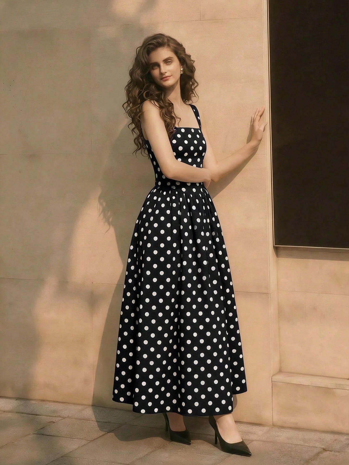 Women's Black Polka Dot Dress, Spring/Summer Casual Dress, Vacation Dress, Elegant Women's Dress, Polka Dot, Leisure Dress, Party Dress, Wedding Guest Dress