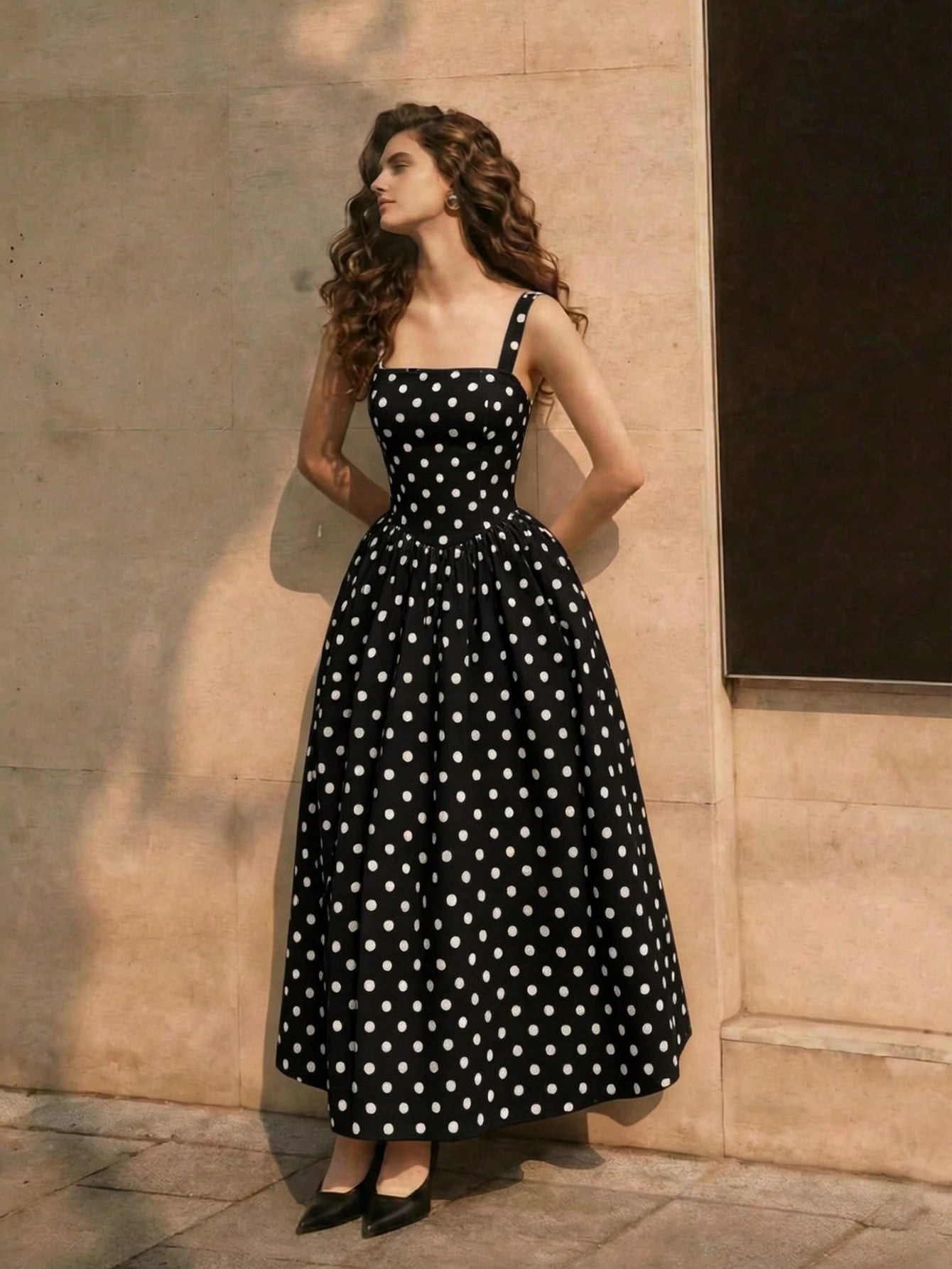 Women's Black Polka Dot Dress, Spring/Summer Casual Dress, Vacation Dress, Elegant Women's Dress, Polka Dot, Leisure Dress, Party Dress, Wedding Guest Dress