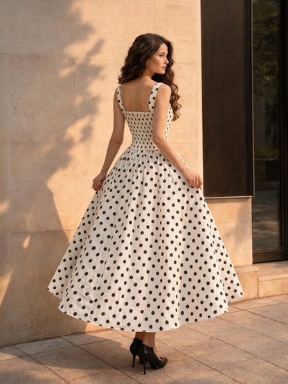 Women's Black Polka Dot Dress, Spring/Summer Casual Dress, Vacation Dress, Elegant Women's Dress, Polka Dot, Leisure Dress, Party Dress, Wedding Guest Dress