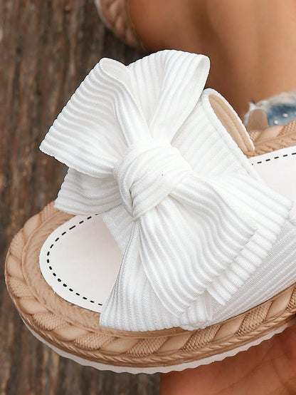 Women's Bow Decor Flat Sandals, Round Toe Slip-On Summer Shoes, Fashionable & Comfortable Ladies Beach Shoes, Lightweight Women Sandals