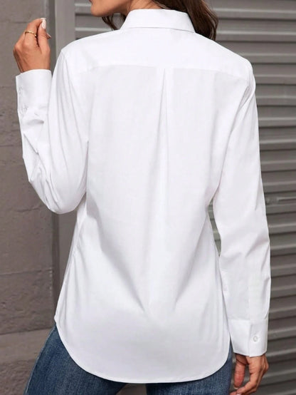 Women's Button-Down Shirt, Classic Fit, Professional Formal Wear, Work, Business, Casual, Long Sleeve Top White Spring