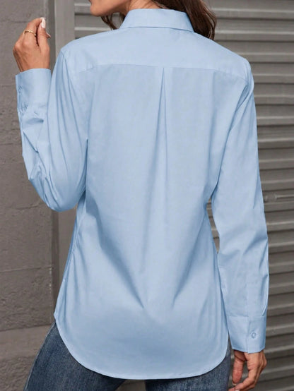 Women's Button-Down Shirt, Classic Fit, Professional Formal Wear, Work, Business, Casual, Long Sleeve Top White Spring
