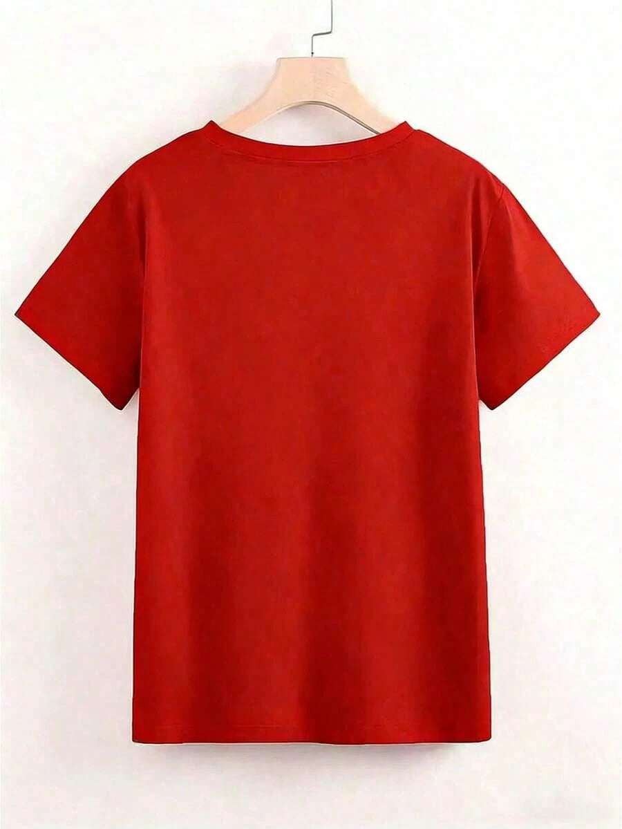 Women's Casual Round Neck Short Sleeve-Shirt With Retro Western/Cowboy Rodeo Print, BOHO Top, Spring Break-ShirtSports Short Sleeves2026 Vibrant Red