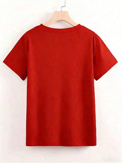 Women's Casual Round Neck Short Sleeve-Shirt With Retro Western/Cowboy Rodeo Print, BOHO Top, Spring Break-ShirtSports Short Sleeves2026 Vibrant Red