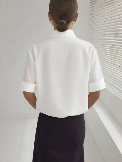 Women's Casual White Short Sleeve Shirt, Versatile For Everyday Wear, All Seasons Summer