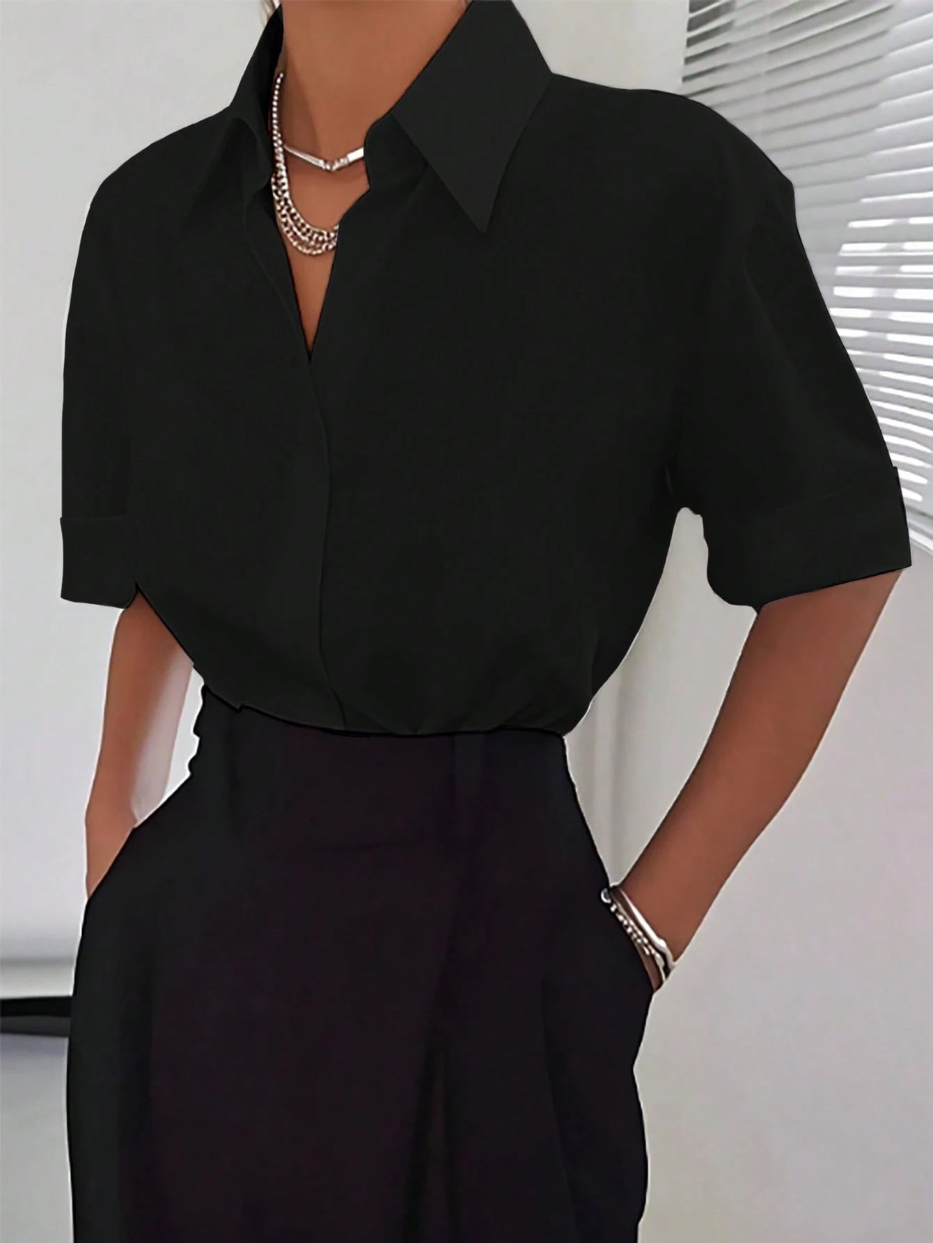 Women's Casual White Short Sleeve Shirt, Versatile For Everyday Wear, All Seasons Summer