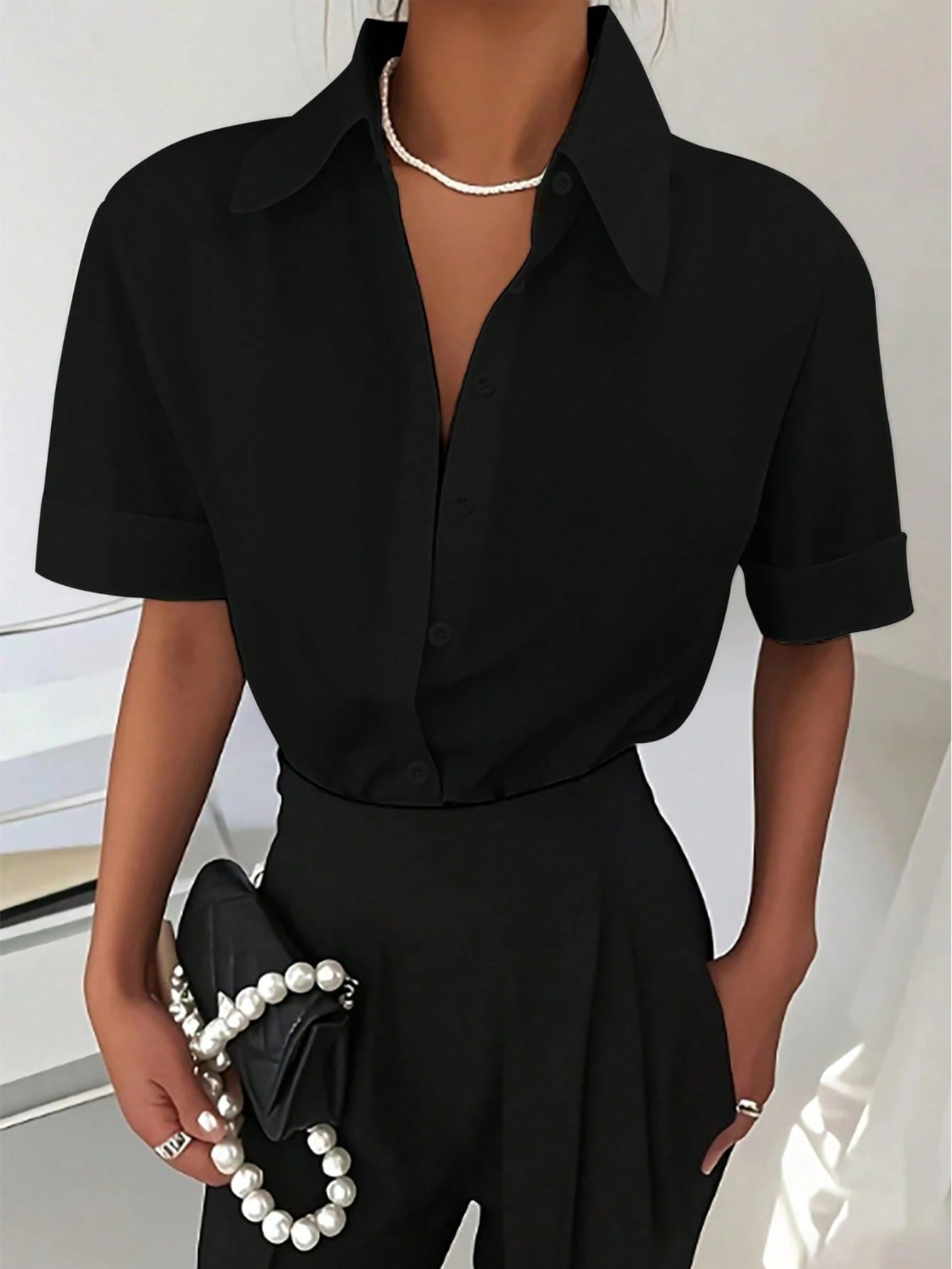 Women's Casual White Short Sleeve Shirt, Versatile For Everyday Wear, All Seasons Summer
