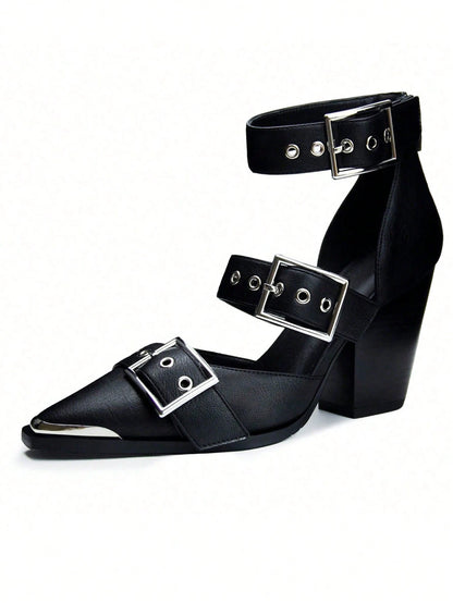 Women's Chunky Heel Sandals Boots Pointed Toe Strappy Roman Style Heels Comfort Zipper Heels For Outfits Summer Holiday Wedding Dress