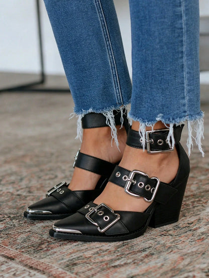 Women's Chunky Heel Sandals Boots Pointed Toe Strappy Roman Style Heels Comfort Zipper Heels For Outfits Summer Holiday Wedding Dress