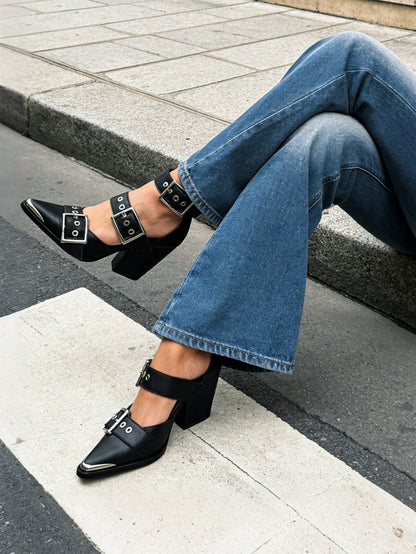 Women's Chunky Heel Sandals Boots Pointed Toe Strappy Roman Style Heels Comfort Zipper Heels For Outfits Summer Holiday Wedding Dress