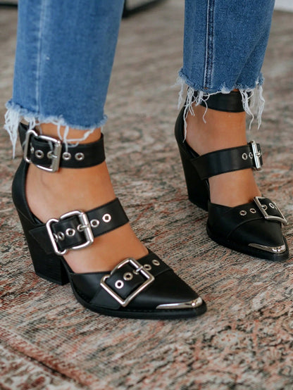 Women's Chunky Heel Sandals Boots Pointed Toe Strappy Roman Style Heels Comfort Zipper Heels For Outfits Summer Holiday Wedding Dress