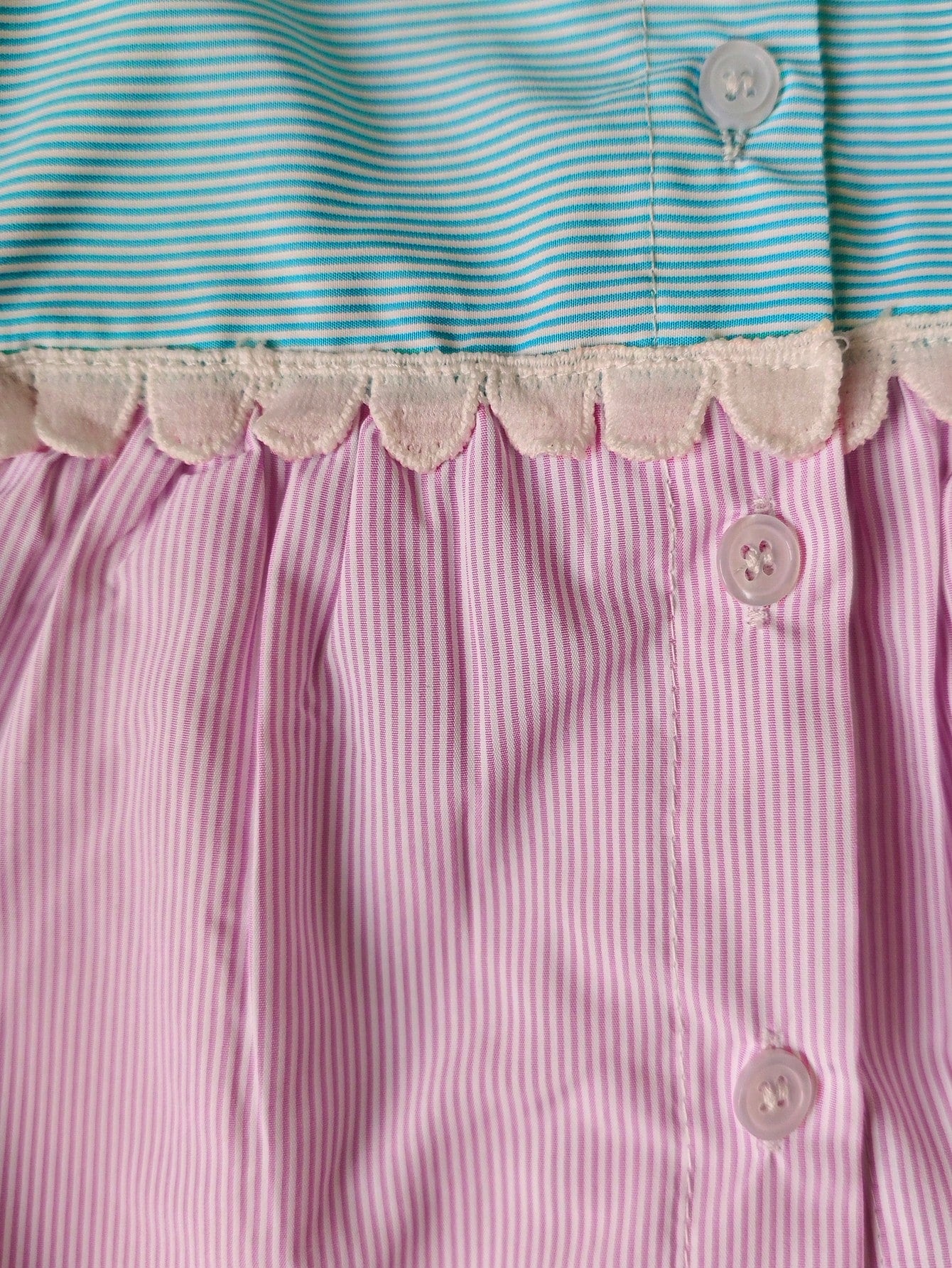 Women's Colorblock Striped Ruffle Hem Shirt Dress, Front Button Closure Lantern Short Sleeve, Elegant And Sweet Summer