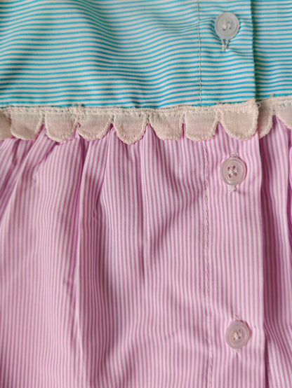 Women's Colorblock Striped Ruffle Hem Shirt Dress, Front Button Closure Lantern Short Sleeve, Elegant And Sweet Summer