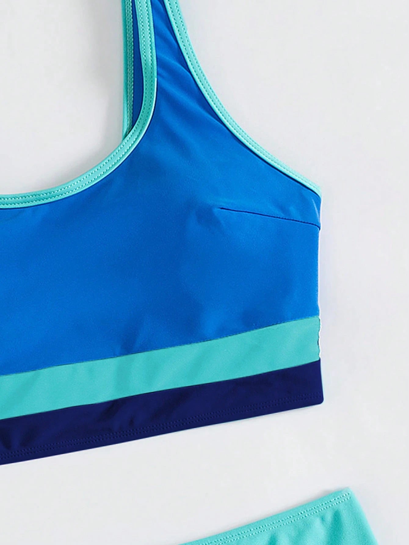 Women's Colorblock Trim High Waist Two Pieces Swimwear, Round Neck Backless Bikini, Casual Two Pieces Swimwear Vacation