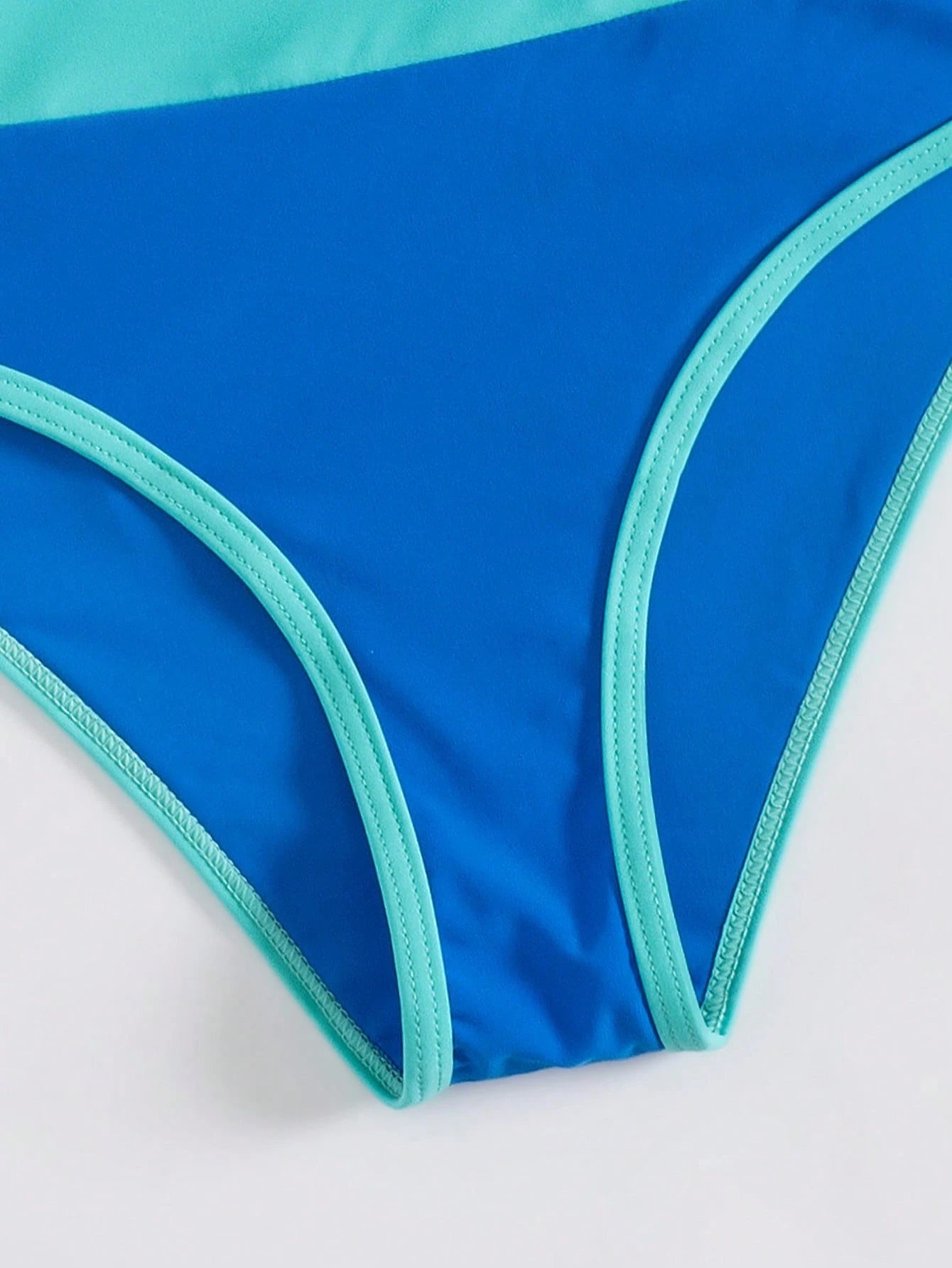 Women's Colorblock Trim High Waist Two Pieces Swimwear, Round Neck Backless Bikini, Casual Two Pieces Swimwear Vacation