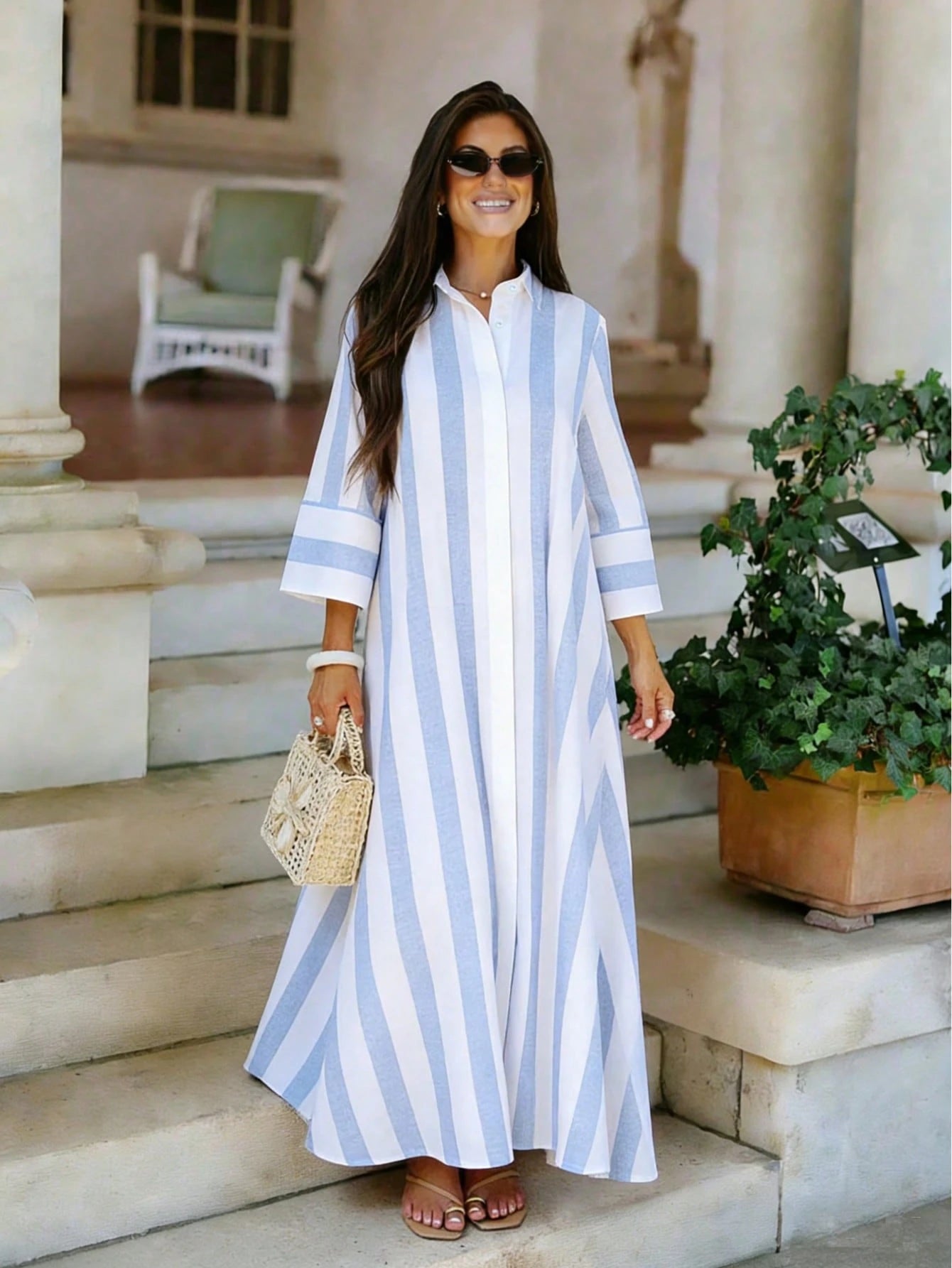 Women's Colorblock Wide Striped Dress, Spring/Summer Elegant, Vacationcore