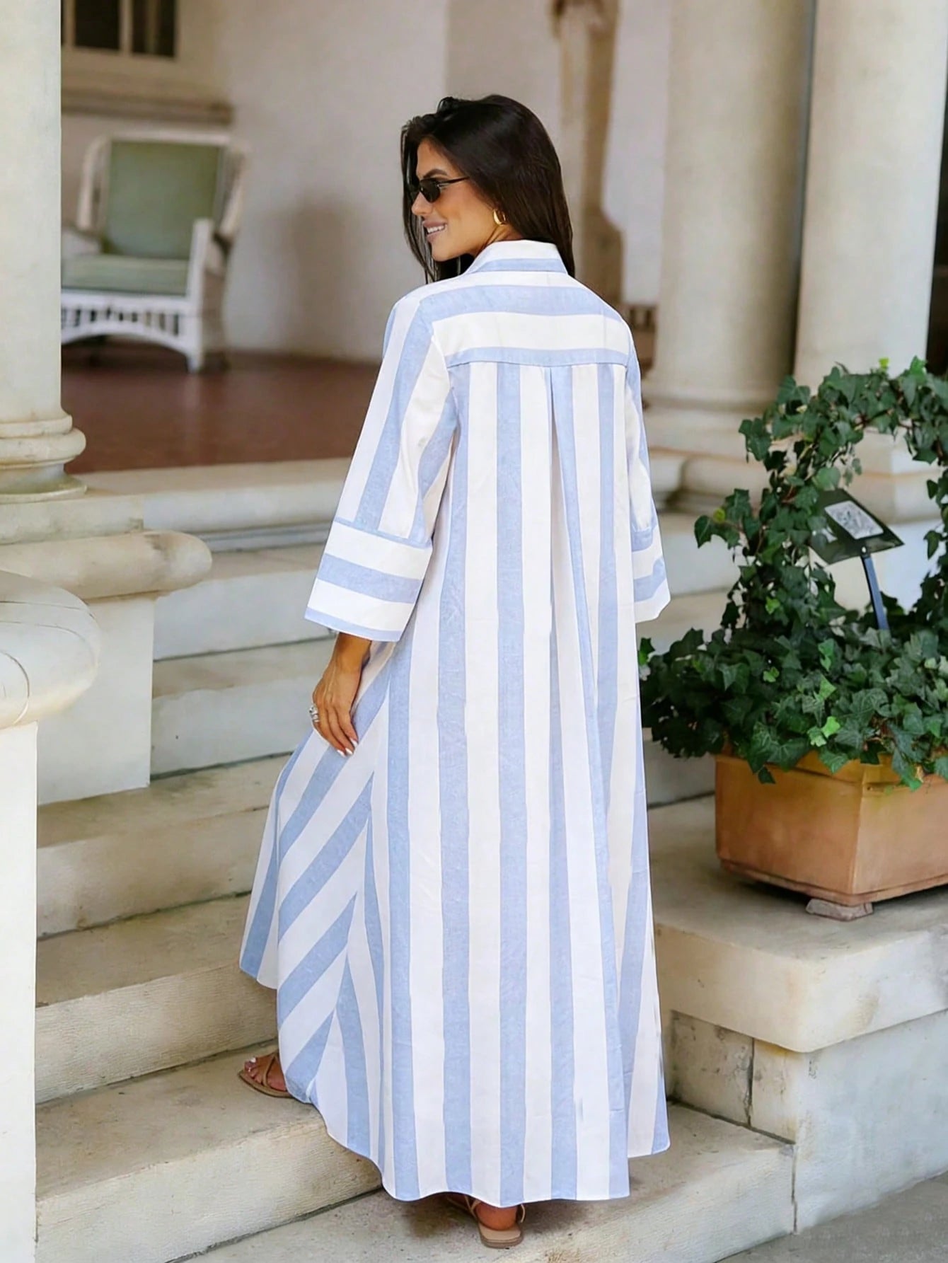 Women's Colorblock Wide Striped Dress, Spring/Summer Elegant, Vacationcore