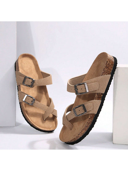 Women's Cork Footbed Sandal With Adjustable Buckle,Comfortable Summer Beach Sandals