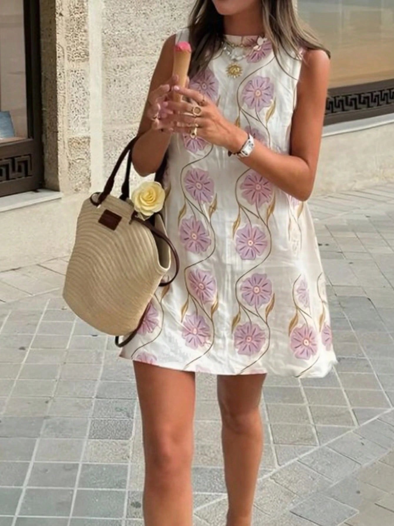 Women's Fashionable Floral Print Short Vacation Dress