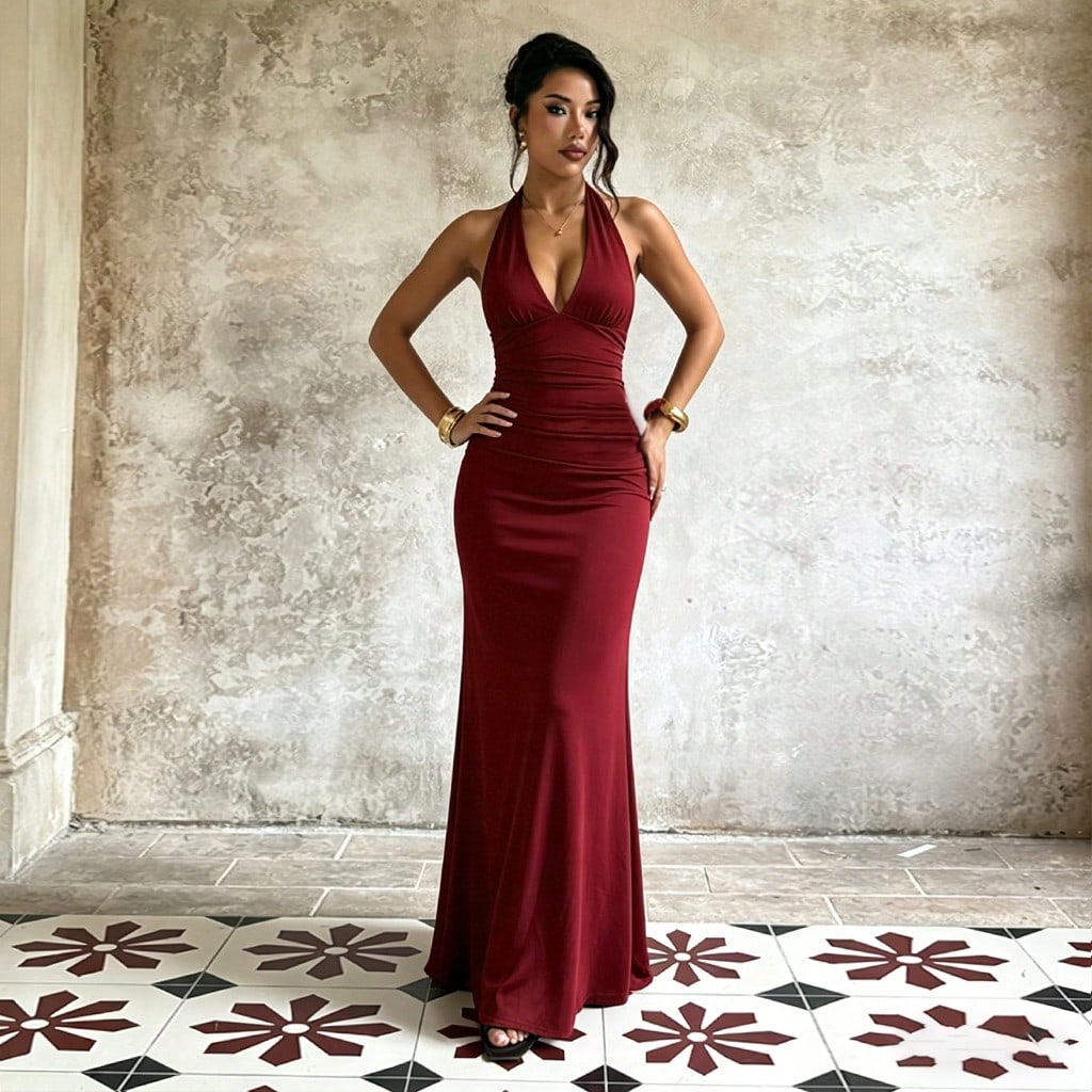 Women's Fitted Sleeveless Deep V Neck Knitted Long Dress With Slit, Sexy Backless Design For Elegant Party And Prom Wear Summer Dress