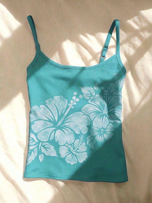 Women's Floral Print Short Camisole Tank Top, Beach Club Casual