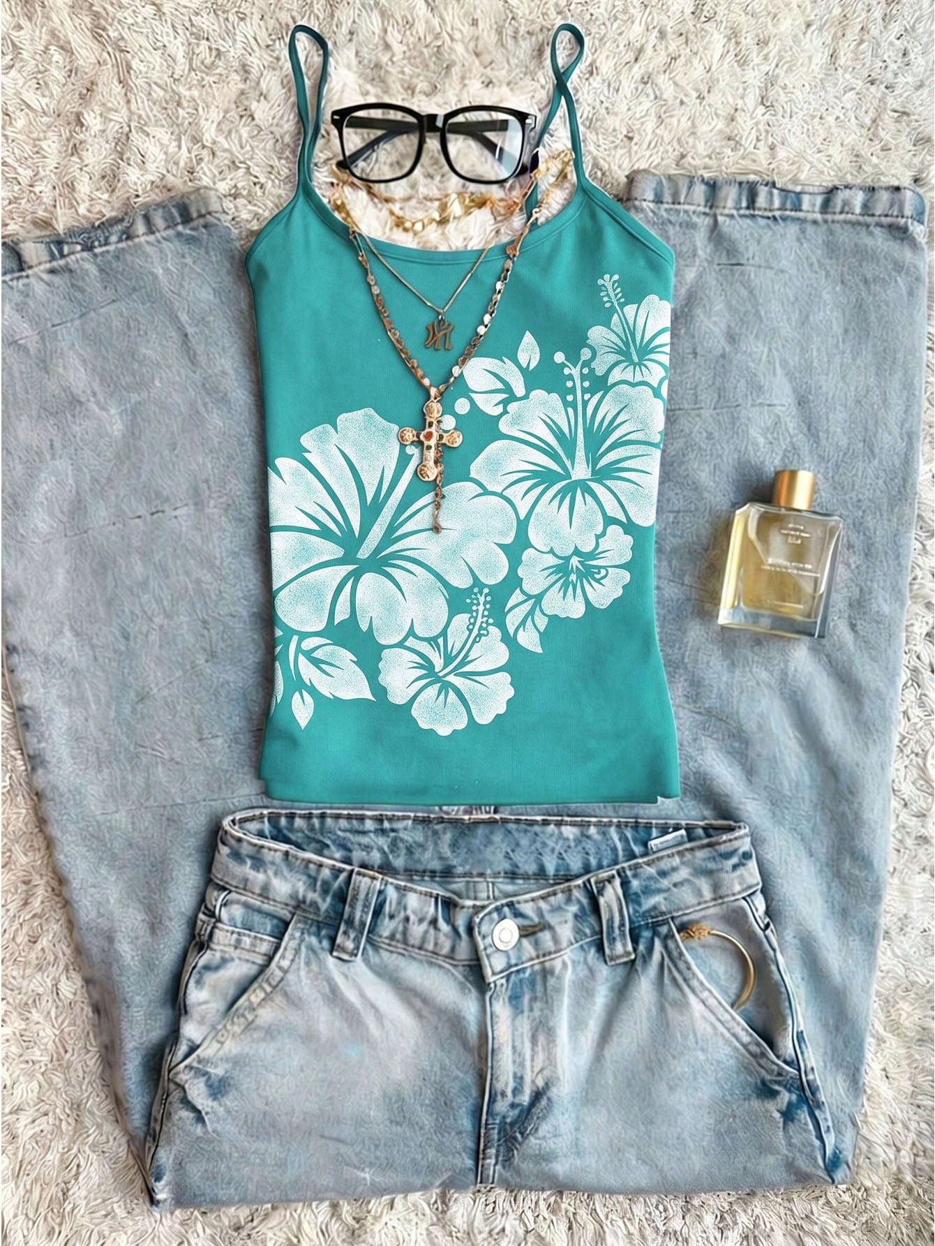 Women's Floral Print Short Camisole Tank Top, Beach Club Casual