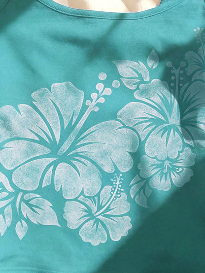 Women's Floral Print Short Camisole Tank Top, Beach Club Casual