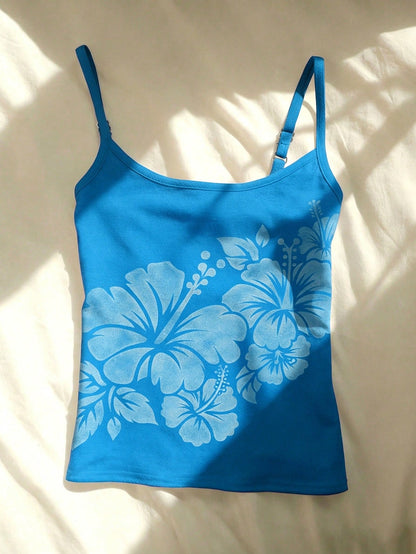 Women's Floral Print Short Camisole Tank Top, Beach Club Casual