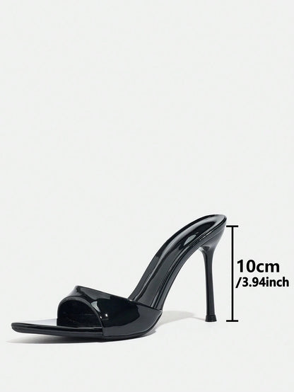 Women's High Heel Mirror, Summer Sandals, Cinched Waist Strap Pointed Toe Electroplated Black Thin High Heel Sandals, Elegant Fashion High Heels