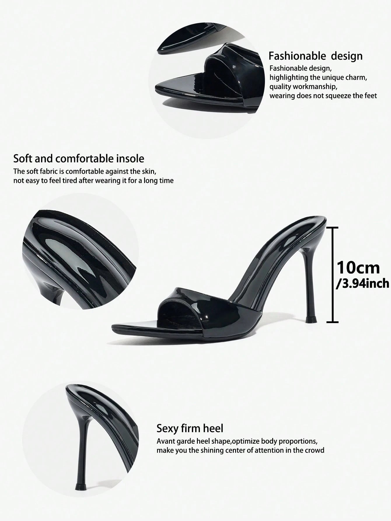 Women's High Heel Mirror, Summer Sandals, Cinched Waist Strap Pointed Toe Electroplated Black Thin High Heel Sandals, Elegant Fashion High Heels