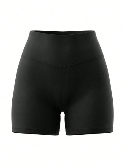 Women's High Waist Compression Shorts, Black Seamless Butt Lifting Sports Shorts, Suitable For Yoga, Running, Fitness, Beach & Vacation