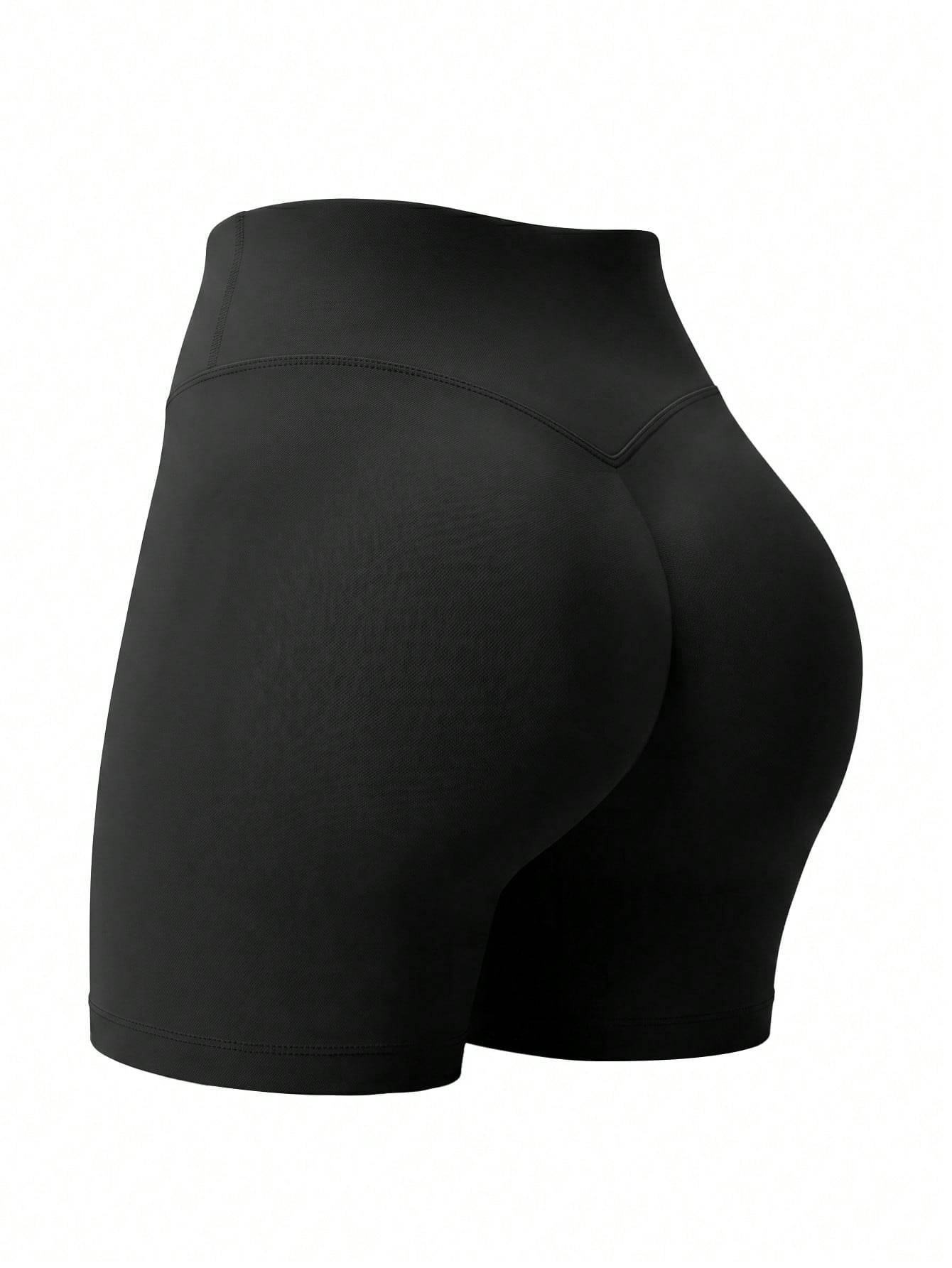 Women's High Waist Compression Shorts, Black Seamless Butt Lifting Sports Shorts, Suitable For Yoga, Running, Fitness, Beach & Vacation