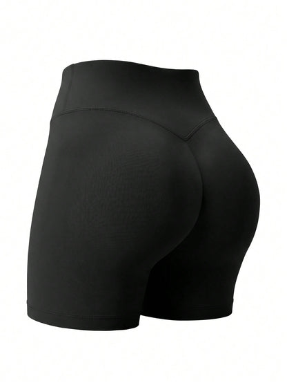 Women's High Waist Compression Shorts, Black Seamless Butt Lifting Sports Shorts, Suitable For Yoga, Running, Fitness, Beach & Vacation